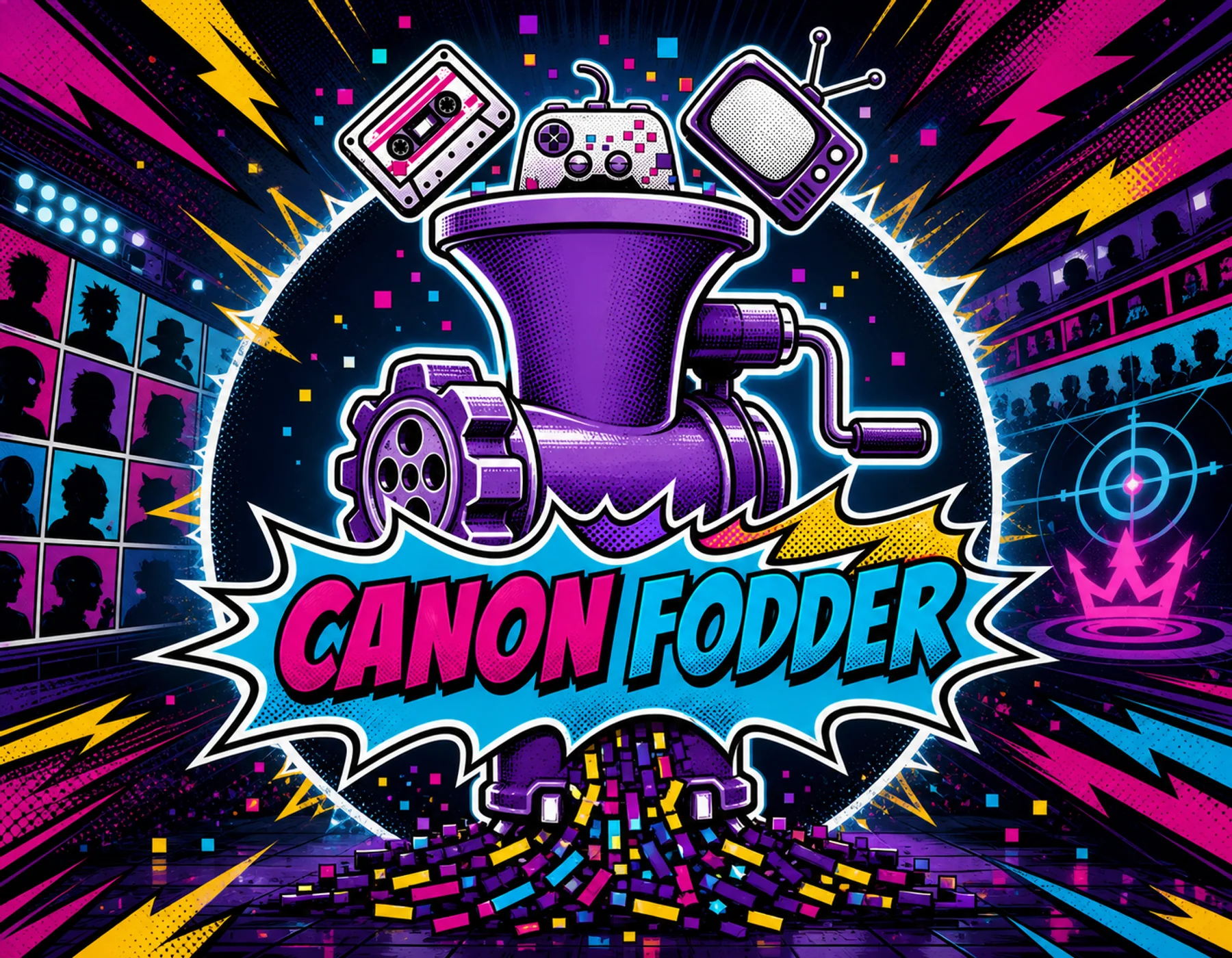 Canon Fodder project logo with retro media icons